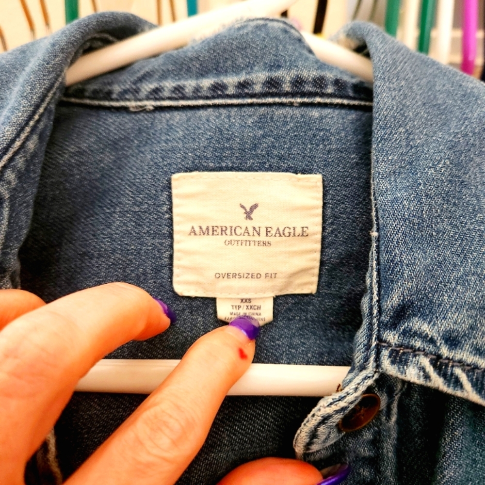 American Eagle 'You Are The Best Thing Ever' Denim Shirt: Size XXS - Picture 3 of 3
